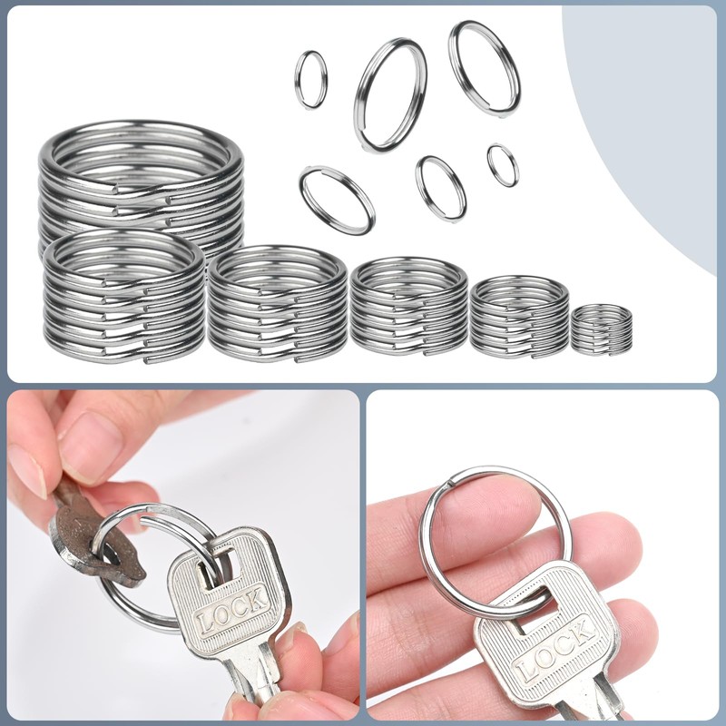 HUSAIHU 30Pcs Key Ring Hoops (10mm), Round Silver Key Rings,