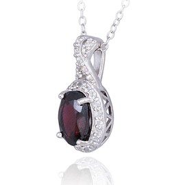 B. BRILLIANT Sterling Silver Garnet & White Topaz X and Oval Pendant Necklace for Women