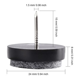 36 Pieces Furniture Pad Nails 24 mm Black Nail-on Slider Glide Felt Pads with Storage Box for Wooden Furniture Chair, Stools and Table Leg Feet