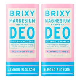 BRIXY Magnesium Deodorant, Effective Odor Control With Ceramide & Niacinamide For Skin Health, Aluminum Free, Baking Soda Free, Sensitive Skin Deodorant, Vegan, Plastic Free (2 pack, Almond Blossom)