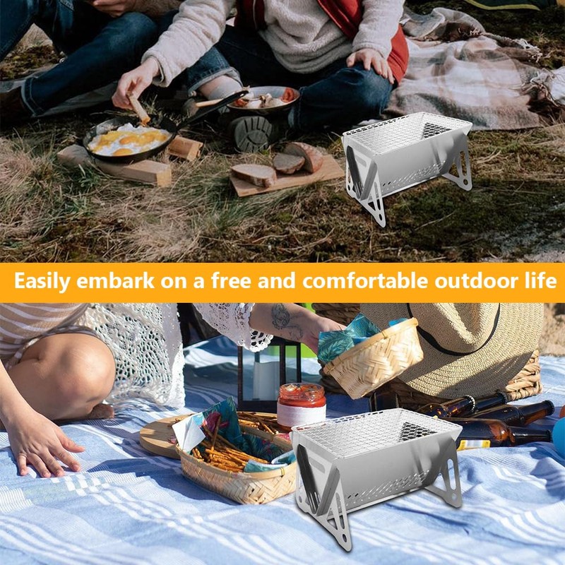 Stainless Steel BBQ, Portable Grill, Multi-Purpose Foldable Camping Stove, Ultra-Lightweight,