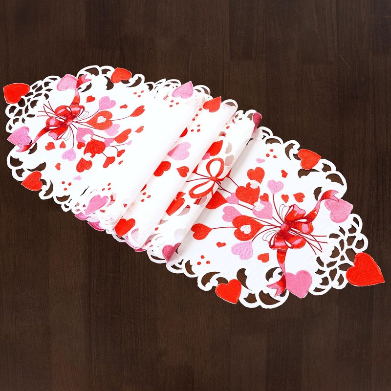 Grelucgo Embroidered Red and Pink Table Runner for February 14th