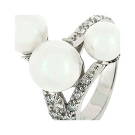 Sarah Kern Helia Women's Fashion Ring 925 Sterling Silver Rhodium-Plated Pearls Size 57 (18.1), Silver, Cubic Zirconia