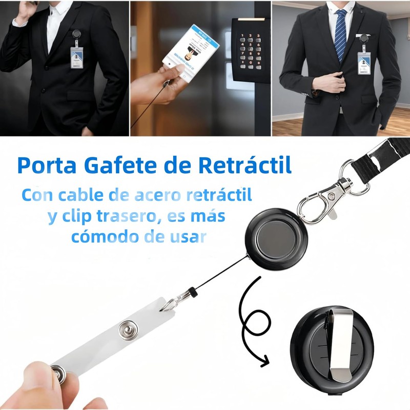 SUFFIC 3 Pcs Porta Gafete con cordón Y Carrete Retráctil,Portatarjetas