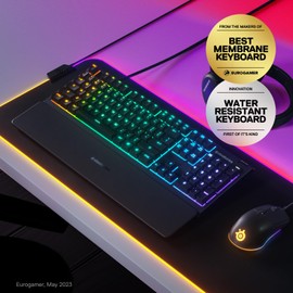 SteelSeries SteelSeries Apex 3 RGB Gaming Keyboard C 10-Zone RGB Illumination C IP32 Water Resistant C Premium Magnetic Wrist Rest (Whisper Quiet Gaming Switch)