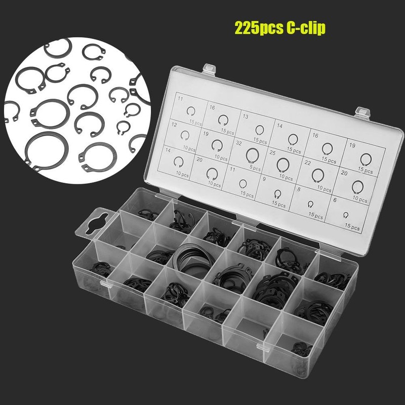 225pcs Portable Internal & External Snap Retaining Ring Circlip Assortment