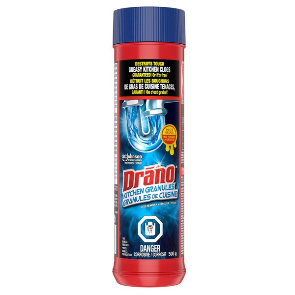 Drano Professional Strength Crystals Drain Clog Remover and Cleaner Unclogs Kitchen Sinks and Removes Food, Grease and Cooking Oil, 500g