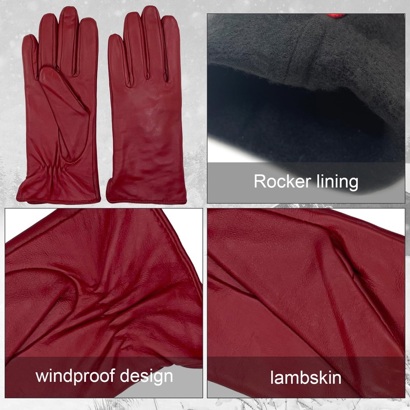 Zjjseloru Womens Clod Weather Gloves Lambskin leather Wool Lined, Non