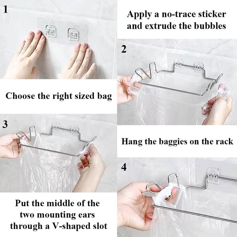 Trash Bag Holder for Cupboards Kitchen Cabinet Door, Stainless Steel