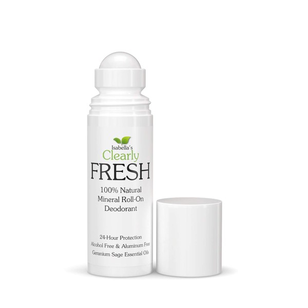Clearly Fresh Natural Magnesium Roll-On Deodorant | 24 Hour Protection for Sensitive Skin with Aloe Vera, Argan Oil | No Aluminium, Parabens or Alcohol | (Geranium Sage)