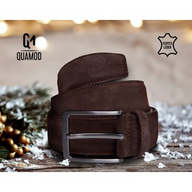 QUAMOD Suede Belt for Men and Women, High-Quality Velour Leather Belt, Unisex, 3.5-4 cm (35-40 mm) Wide, Suede Belt with Gift Box, Environmentally Friendly and Fair Production, 40 mm brown