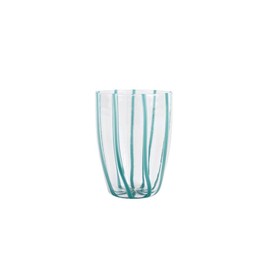 Vietri Nuovo Stripe Teal Tall Tumbler, 4.5" x16oz, Glass Water Cocktail & Beverage Drinkware/Barware
