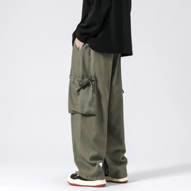 PRIJOUHE Men's Baggy Cargo Pants Casual Loose Fit Wide Leg Pants with Elastic Drawstring Waist