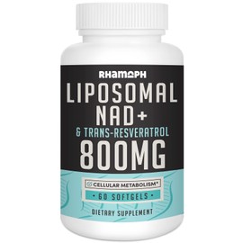 Rhamoph Liposomal NAD+ 800 mg with Trans-Resveratrol 300 mg, Max Absorption, Actual NAD+ Boosting Supplement for Healthy Aging, Cellular Energy, DNA Repair, Longevity - 60 Softgels