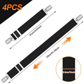 Quelcc Pack of 4 Bed Sheet Straps Adjustable, Bed Sheet Clips (30 cm - 130 cm), Black Sheet Tensioner, Elastic Tensioner for Bed Sheet with Metal Clips, Bed Sheet Tie Down Straps for Mattress, Bed