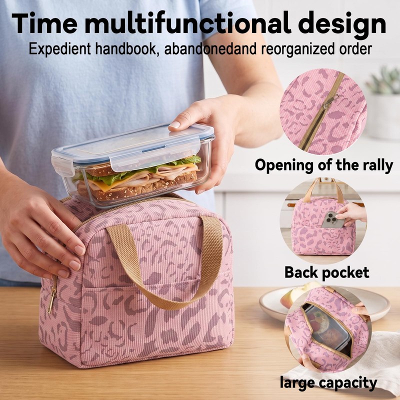 Insulated Lunch Bag with 4 Ice Packs,Cute Leopard Print Thermal