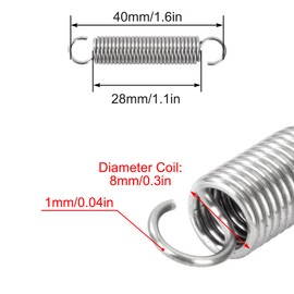 GUNGY Tension Springs with Hooks Stainless Steel Tension Spring 40 mm Outer Diameter 8 mm Wire Diameter 1.0 mm Maximum Tensile Force 2.81 kg 1.0 x 8 x 40 mm Pack of 10