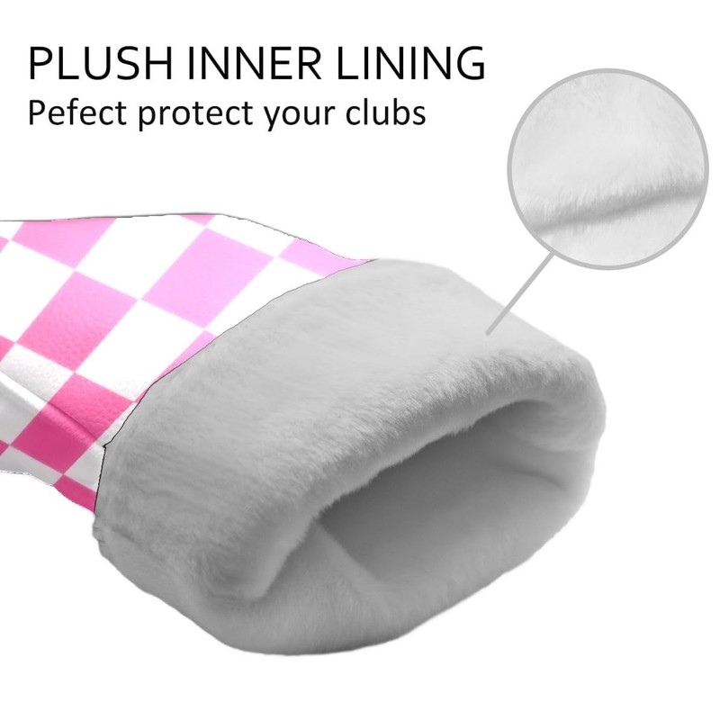 Golf Club Covers Pink Checkered Driver Headcover, Leather Golf Club
