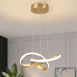Mccokaige Modern LED Chandelier Contemporary Pendant Lighting Ring Light Fixture Gold with 4500K and 59in Height Adjustable Hanging Lamp for Kitchen Island Hallway Foyer Closet Corridor