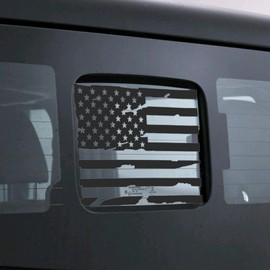 Alicatong Compatible with Jeep Gladiator JT 2020 2021 2022 2023 2024 Rear Middle Back Center Sliding Window American US Flag Vinyl Decals Accessories Matte Black Distressed(E)