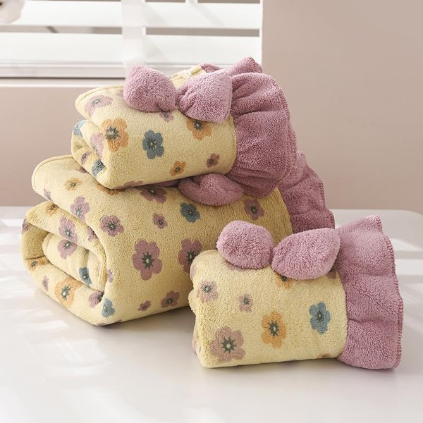 Lacomfy Velvet Bath Towel Set 3Pcs Fleece Super Soft &