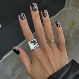 SXVME All Black False Nails Short Square, Natural Solid Color Acrylic Press on Nails Reusable Acrylic Fake Nails Press ons Short Coffin for Women Daily Wear 24 Pcs