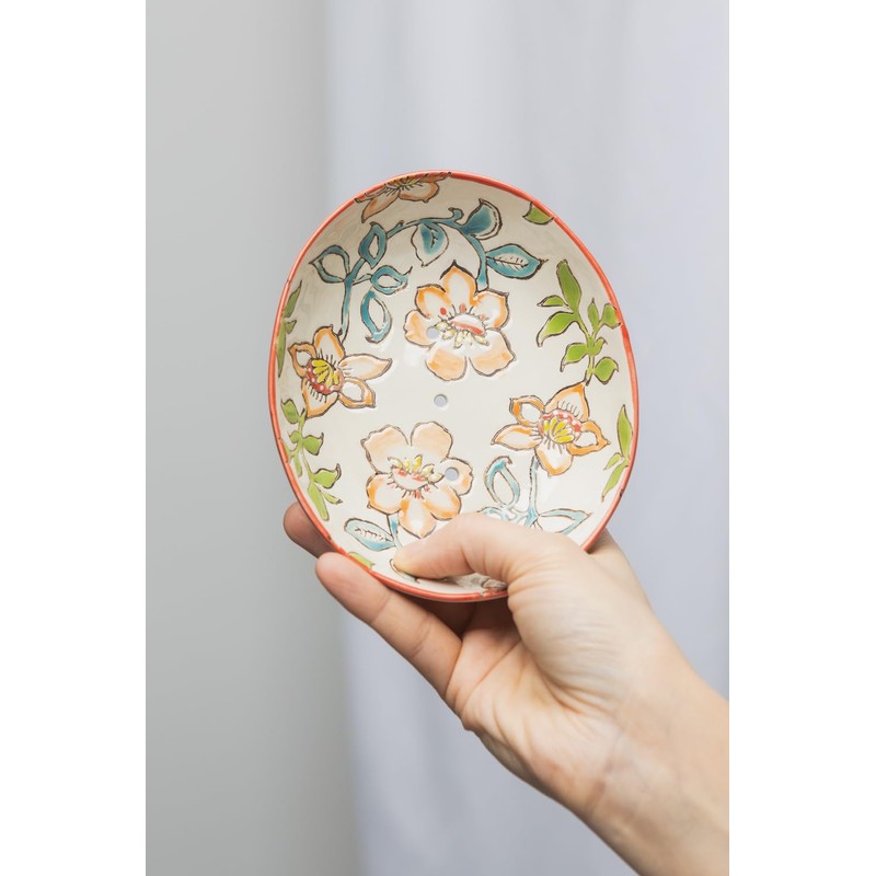 Soap Dish Summer with Floral Patterns in Pastel Oval Ceramic