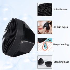 2 Pack Silicone Face Scrubber, Beomeen Handheld Facial Cleansing Brush Exfoliating Brush Blackhead Scrubber Flat Top, Soft Bristles Waterproof for Face Skincare with Protective Case(Black)