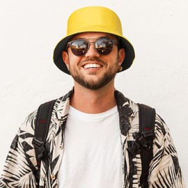 Bucket Hat Double Side Yellow Hat for Men Women Reversible Fisherman Outdoor Summer Travel Hiking Caps