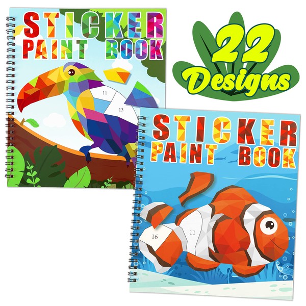 2PCS Sticker Books for Kids Ages 4-8 Animal Rainbow Themed Designs Party Gift Create 22 Pictures