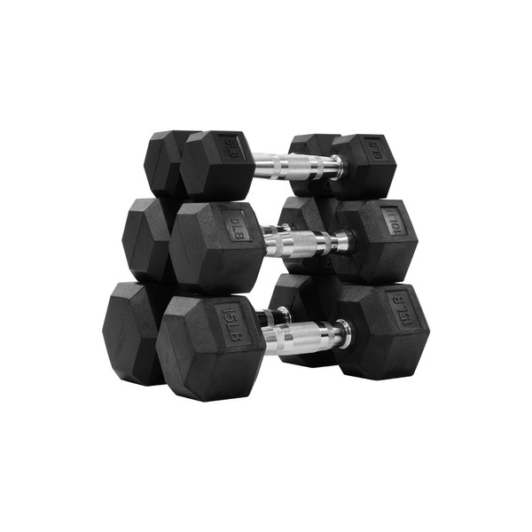 Fitvids Rubber Encased Hex Dumbbell Set Contoured Handle for Muscle