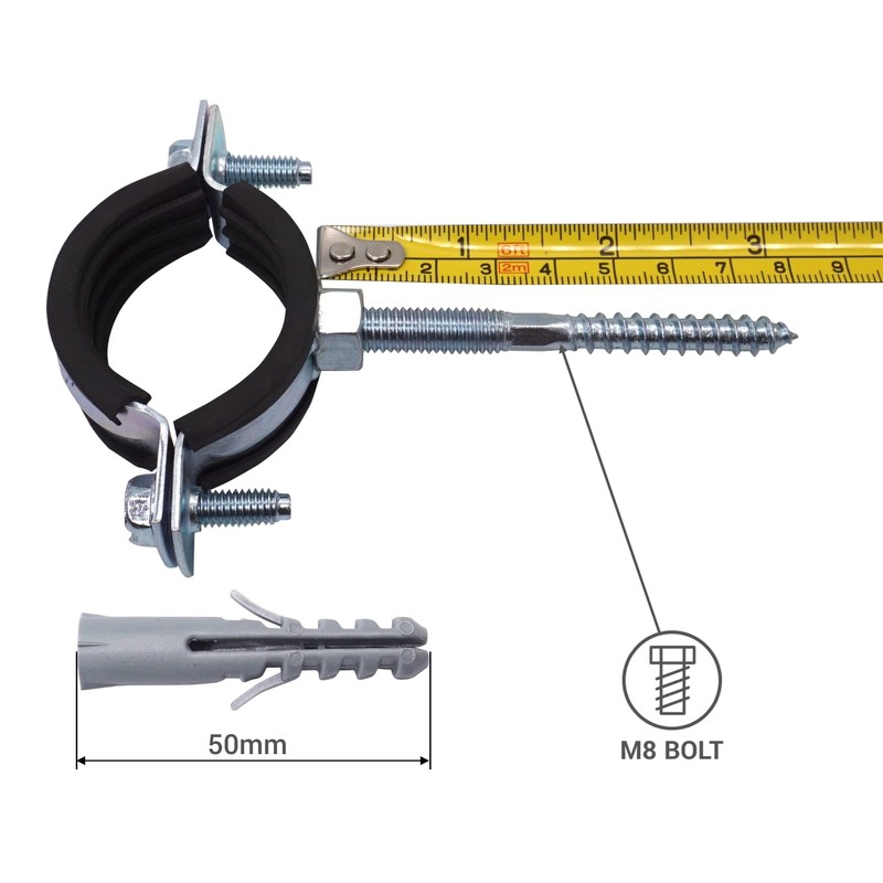 SKIR'CO Pipe Brackets with Black Rubber Lining for Diameter 47-51