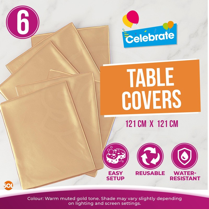 SOL 6pk Gold Square Table Cloths 121 x 121cm -