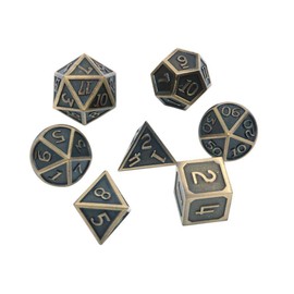 Fasizi 7PCS Metal Dice Set DND Game Polyhedral Solid Metal D&D Dice Set with Storage Bag and Zinc Alloy with Enamel for Role Playing Game Dungeons and Dragons(Antique Roll Plating Silver)