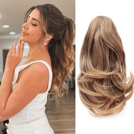 10 inch Ponytail Extension - Pony Tails Hair Extensions, Energetic Claw Clip Ponytail Extension, Quick Installation Hold Securely Messy Buns Hair Pieces for Women(Color: T18T/27)