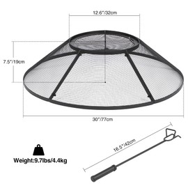 REDCAMP Fire Pit Spark Screen 30 Inch Round with Removable Lid, Outdoor Heavy Duty Fire Pit Screen with Stainless Steel Grill, Mesh Firepit Screen Cover with Handle & Poker for Patio Backyard Beach