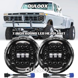 QULOOX 7 INCH Round LED Hi/Lo Beam Headlights Angel Eyes for Ford F100 F150 F250 Truck