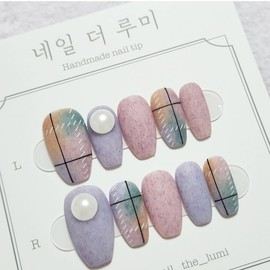 [Discount] Wangjinju Fogni Check Handmade Nail Tips - Long Ballerina / [할인] 왕진주포그니체크 수제네일팁 - 롱 발레리나