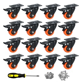 ASHGOOB 2" Caster Wheels Set of 16, Heavy Duty Casters with Brake, No Noise Locking Casters with Orange Polyurethane (PU) Wheels, Swivel Plate Castors Pack of 16