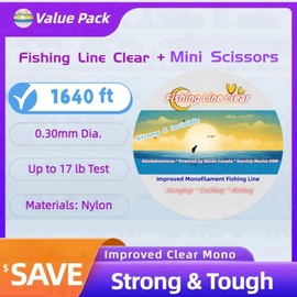 Aboda Fishing Line Clear 1640ft 500m 17lb, 0.3mm Thin Monofilament Fishing Line for Crafts Beading Jewelry Making, Clear String for Hanging Decorations, Invisible Nylon String Fishing Wire w Scissors