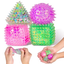 4Pcs Stress Cube Squishy Spiky Stress Balls for Adults, Sensory Squishy Fidget Toys for Kids ,Squeeze Cube Malt Sugar Spiky Ball, Slow Rise Color Spiky Stress Cube for Anxiety Relief