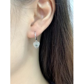 Heart Evil Eye Dangle Small Hoop Earrings for Women 925 Sterling Silver Green CZ Eyes Charms Drop Dangling Huggie Hoops Cartilage Cuff Hypoallergenic Earring Gifts Birthday Christmas Valentine (Silver)