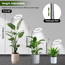 Plant Lamp LED Full Spectrum, 72 LED Grow Light, Height-Adjustable Grow Lamp, 360° Adjustable Plant Light with 3/9/12 Hour Timer, Memory Function, USB Adapter, 3 Colours, 10 Light Levels