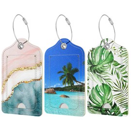 Hnogri 3 Pieces PU Leather Luggage Tags for Suitcase, Travel Cruise Luggage Tag with Privacy Flap, Name ID Label and Metal Bow for Women Men Luggage Handbag School Bag Backpack