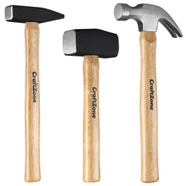 3PC Hammer Set Woodworking Tool - Claw Hammer 16oz | Sledge 3LB | Engineers' 500G DIY/Home/Office/Craft Wooden Handle