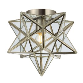 JONATHAN Y JYL9035E Stella Moravian Star Metal/Glass LED Flush Mount Contemporary Dimmable, for Kitchen,Hallway,Bathroom,Stairwell, 1 Bulb, Nickel