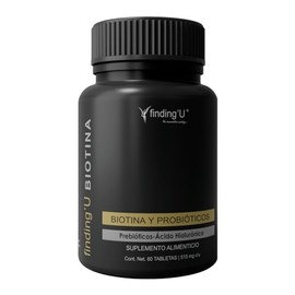 Finding’U Biotina + Ácido Hialurónico, Probióticos y Prebióticos - 60 tabletas | Piel, Cabello y Uñas | Soporte Digestivo | Vegano | Sin Gluten