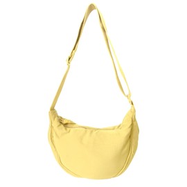 GoPaw Damen Halbmond Crossbody Schultertasche, Hobo Halfmoon Bag, Nylon Crossbody Bag Damen Halbmond Schultertasche mit verstellbarer Schultergurt, Einfarbige(Gelb)