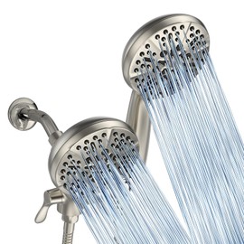 GAOMON Shower Head with Handheld Spray Combo, High Pressure 24-Setting Rain Handheld 3-Way Shower Head Combo Anti-clog Nozzles, Stainless Steel Hose(Brushed Nickel,5")