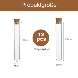Reagenzgläser für Blumen, 6 Stück 15*150mm und 6 Stück 16*150mm Reagenzglas mit Korken, Reagenzglas Vase, mit 15 Kleeblattanhängern 7*7cm und 2 Stück 25cm Langem Bindfaden, für Blumen, DIY Craft Candy